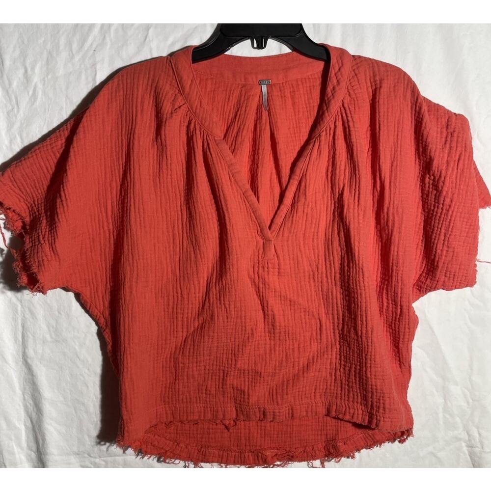 Young Fabulous And Brooke Top XS, Coral Gauze, Unfinished Hems Flutter Sleeves
